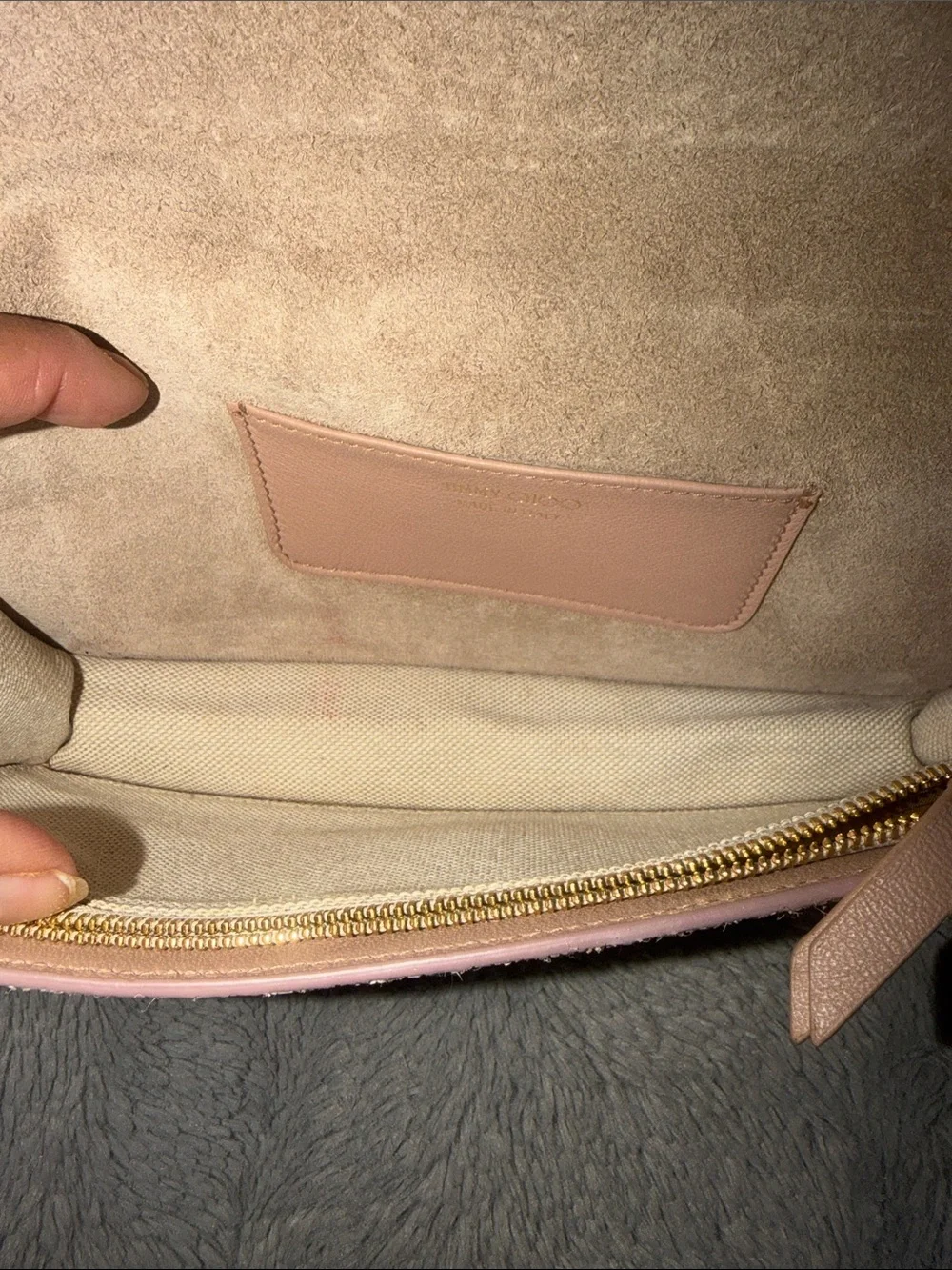 Preloved Jimmy Choo Pink Glitter Chain Clutch with Gold-Tone Hardware never worn